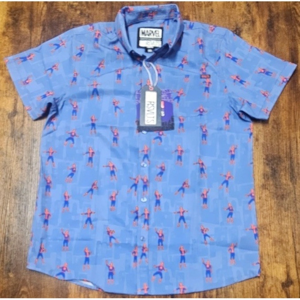 RSVLTS Marvel Spider-Man Shirt Youth 2XL (Mens Small) Button Up Retro Print NWT